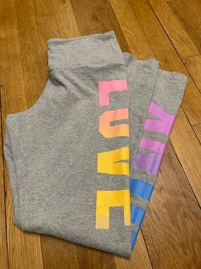 PINK Gray Leggings with Rainbow Lettering